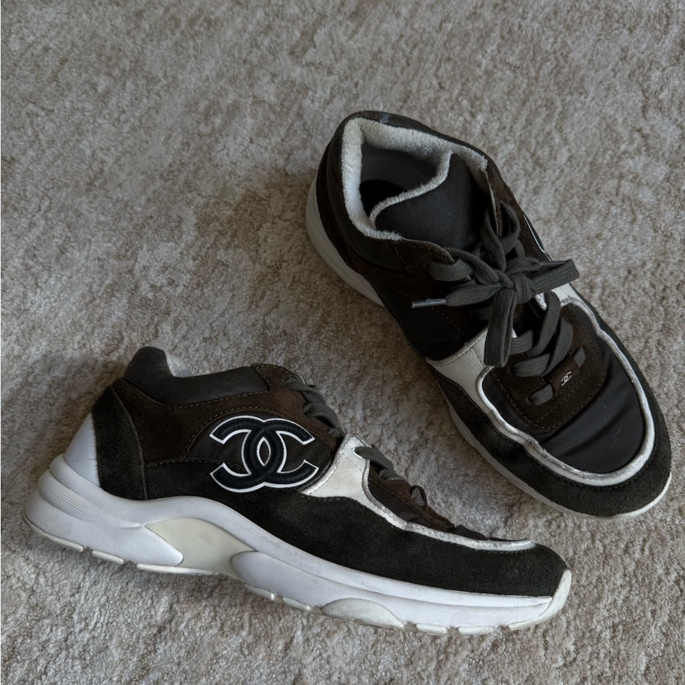 Chanel CC Logo Suede Sneakers